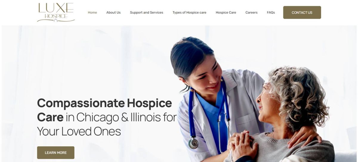 Luxe Hospice website homepage
