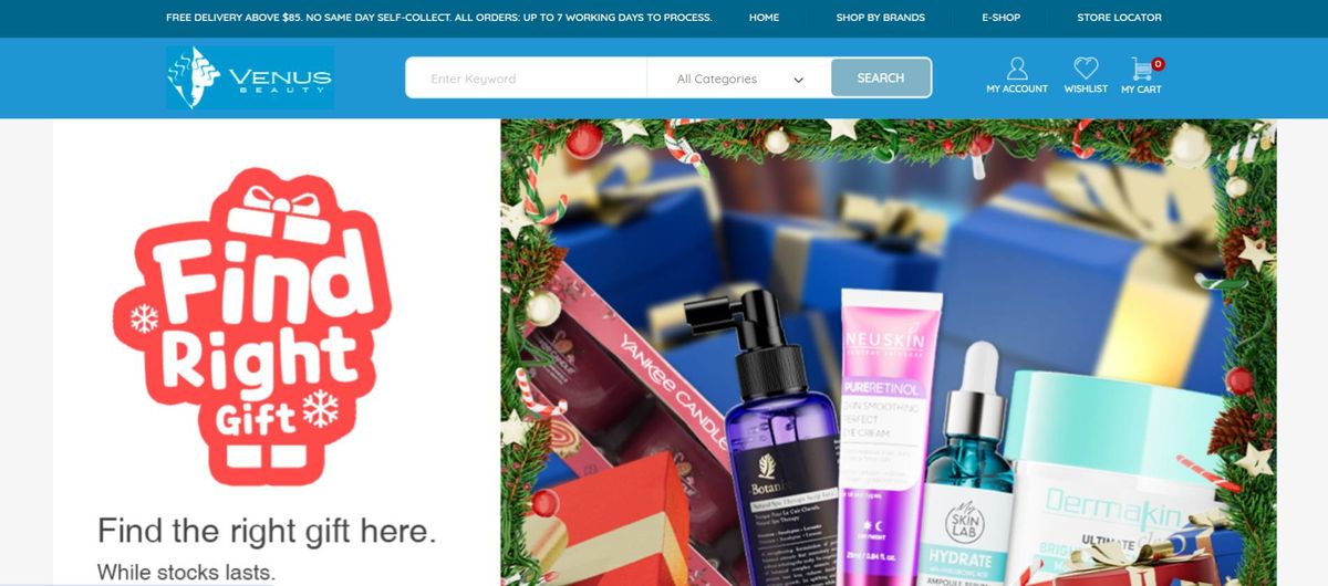 Venus Beauty online store homepage